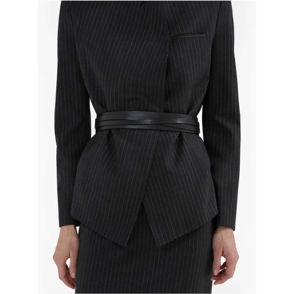 M.M.LaFleur Belt XXL Black Leather Wide Waist Cinch Caged Layers Crossover Italy